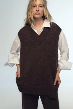 Hot JERSEY CHALECO PUNTO CUELLO PICO Mujer Cárdigan / Jerséis|Punto