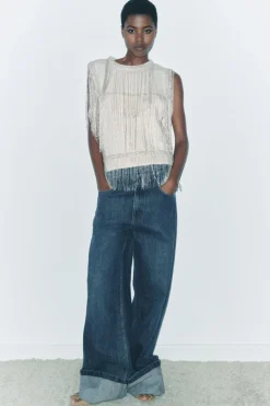 Outlet JERSEY CHALECO PUNTO FLECOS ABALORIOS Mujer Cárdigan / Jerséis|Punto