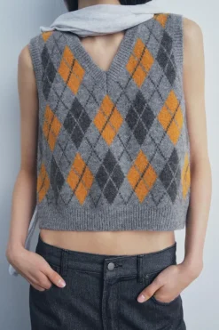 Sale JERSEY CHALECO PUNTO JACQUARD ROMBOS Mujer Cárdigan / Jerséis|Punto