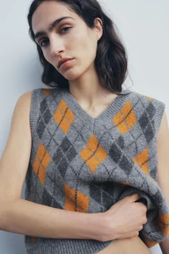 Sale JERSEY CHALECO PUNTO JACQUARD ROMBOS Mujer Cárdigan / Jerséis|Punto