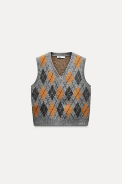 Sale JERSEY CHALECO PUNTO JACQUARD ROMBOS Mujer Cárdigan / Jerséis|Punto