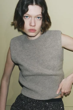 Outlet JERSEY CHALECO PUNTO LISO CON LANA Mujer Cárdigan / Jerséis|Punto