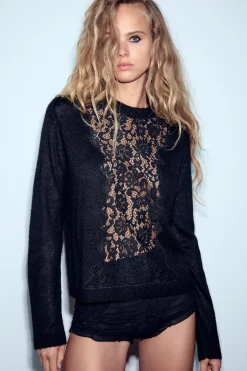 Sale JERSEY COMBINADO PUNTO ENCAJE Mujer Cárdigan / Jerséis|Punto