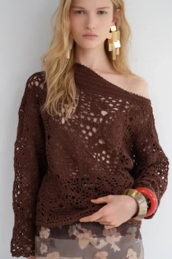 Online JERSEY CROCHET CUELLO ASIMÉTRICO Mujer Cárdigan / Jerséis|Punto