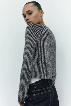 Outlet JERSEY CROP PUNTO CANALÉ Mujer Cárdigan / Jerséis|Punto