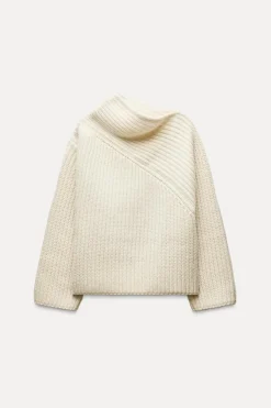 Fashion JERSEY CUELLO ASIMÉTRICO CON LANA Mujer Cárdigan / Jerséis|Punto