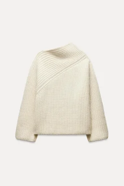 Fashion JERSEY CUELLO ASIMÉTRICO CON LANA Mujer Cárdigan / Jerséis|Punto