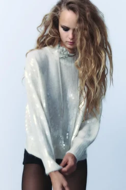 Sale JERSEY OVERSIZE LENTEJUELAS CON ALPACA Y LANA Mujer Cárdigan / Jerséis|Punto