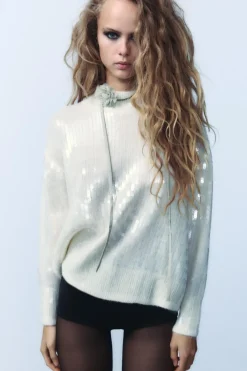 Sale JERSEY OVERSIZE LENTEJUELAS CON ALPACA Y LANA Mujer Cárdigan / Jerséis|Punto