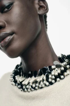 Sale JERSEY PUNTO ABALORIOS CUELLO Mujer Cárdigan / Jerséis|Punto