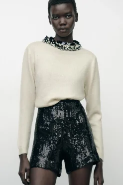 Sale JERSEY PUNTO ABALORIOS CUELLO Mujer Cárdigan / Jerséis|Punto