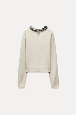 Sale JERSEY PUNTO ABALORIOS CUELLO Mujer Cárdigan / Jerséis|Punto