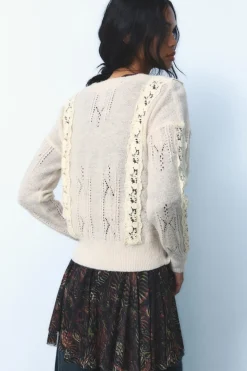 Hot JERSEY PUNTO COMBINADO ENCAJE Mujer Cárdigan / Jerséis|Punto