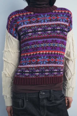 Discount JERSEY PUNTO COMBINADO JACQUARD Mujer Cárdigan / Jerséis|Punto