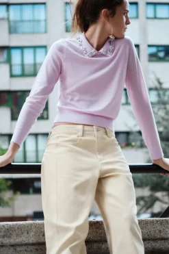 Online JERSEY PUNTO CUELLO PERLAS Mujer Cárdigan / Jerséis|Punto