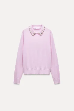 Online JERSEY PUNTO CUELLO PERLAS Mujer Cárdigan / Jerséis|Punto