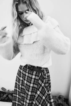 Clearance JERSEY PUNTO CUELLO VOLANTES Mujer Cárdigan / Jerséis|Punto