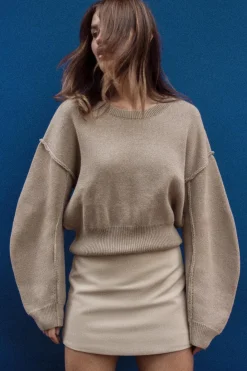 Outlet JERSEY PUNTO LISO MANGA VOLUMEN Mujer Cárdigan / Jerséis|Punto