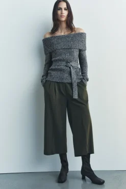 Online JERSEY PUNTO OFF SHOULDER CINTURÓN Mujer Cárdigan / Jerséis|Punto