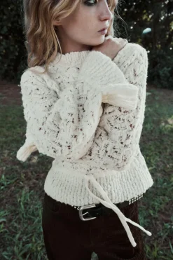 Best JERSEY ROMÁNTICO PUNTO CALADOS Mujer Cárdigan / Jerséis|Punto