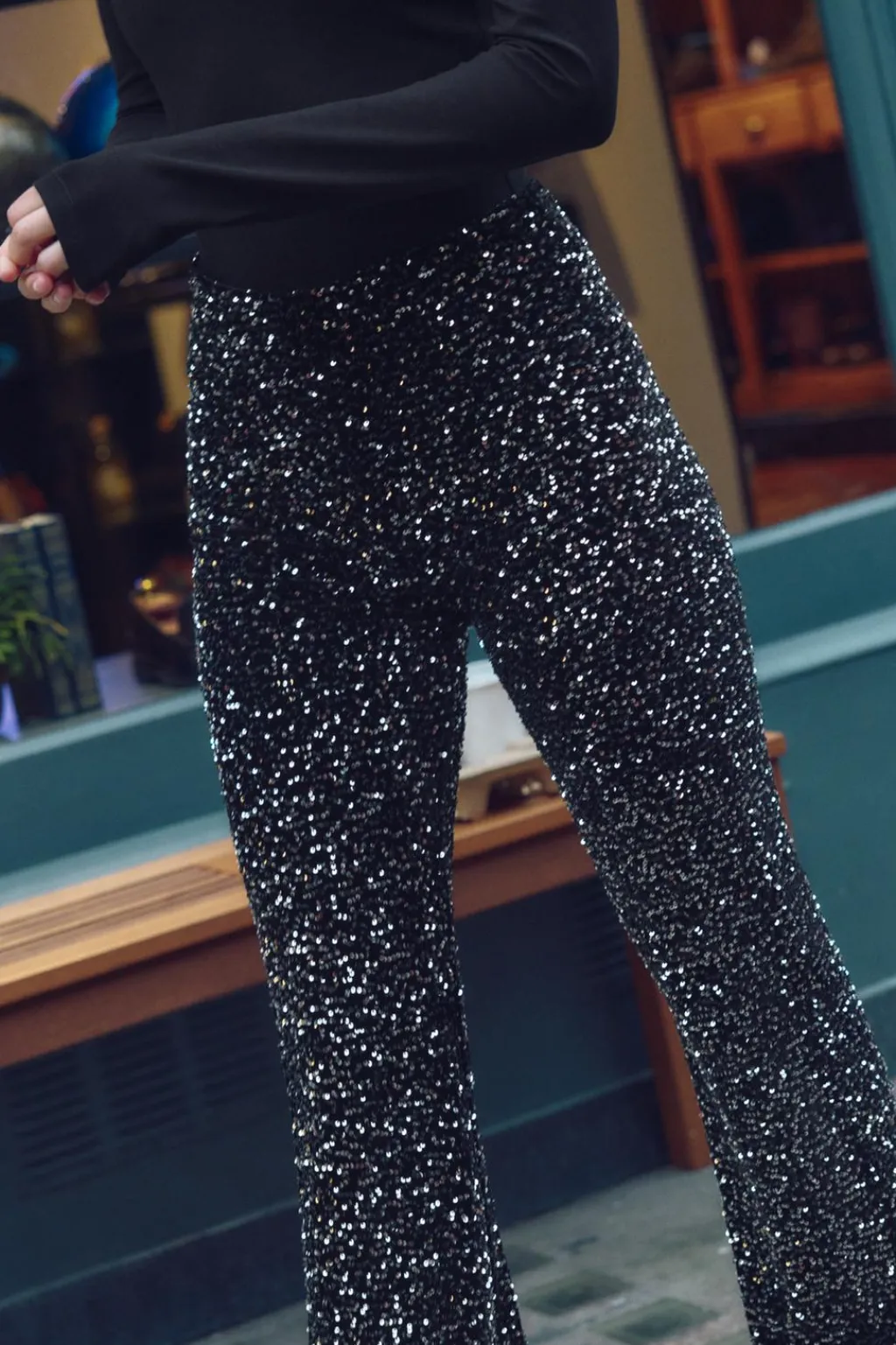 Clearance LEGGINGS FLARE TERCIOPELO LENTEJUELAS Mujer Pantalones