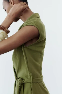 Outlet MONO ANCHO NUDO CON LINO Mujer Vestidos