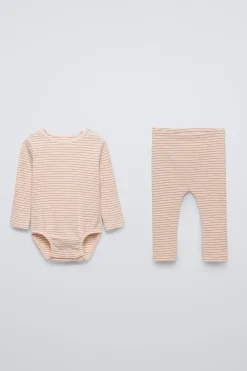 Niños ZARA 0 - 6 Meses·Bodies / Camisas|0 - 6 Meses·Leggings / Polainas<PACK BODY Y LEGGING RAYAS RIB
