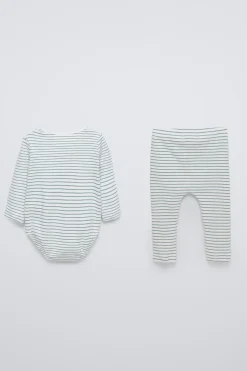 Niños ZARA 0 - 6 Meses·Bodies / Camisas|0 - 6 Meses·Leggings / Polainas<PACK BODY Y LEGGING RAYAS RIB