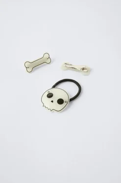 Niños ZARA 1½ - 6 Años·Accesorios|6 - 14 Años·Accesorios<PACK COLETERO CALAVERA Y PINZAS HUESOS GLOW IN THE DARK