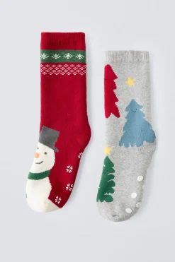 Niños ZARA 1½ - 6 Años·Ropa Interior / Calcetines|1½ - 6 Años·Ropa Interior / Calcetines<PACK DOS CALCETINES ANTIDESLIZANTES ÁRBOLES Y MUÑECO DE NIEVE