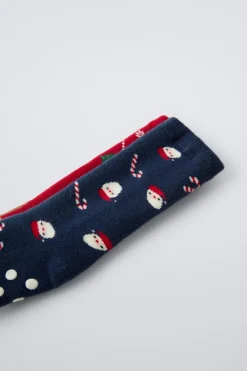 Niños ZARA 1½ - 6 Años·Ropa Interior / Calcetines|1½ - 6 Años·Ropa Interior / Calcetines<PACK DOS CALCETINES ANTIDESLIZANTES RENO Y PAPÁ NOEL