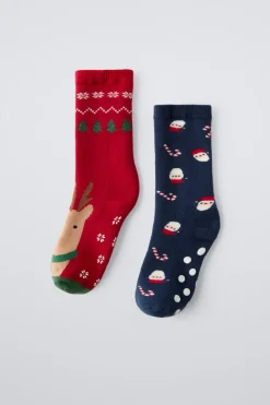 Niños ZARA 1½ - 6 Años·Ropa Interior / Calcetines|1½ - 6 Años·Ropa Interior / Calcetines<PACK DOS CALCETINES ANTIDESLIZANTES RENO Y PAPÁ NOEL