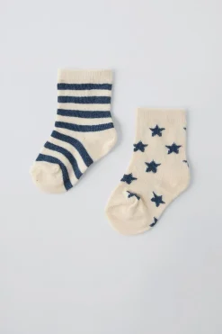 Niños ZARA 0 - 6 Meses·Ropa Interior / Pijamas|6 - 18 Meses·Accesorios / Calcetines<PACK DOS CALCETINES BANDAS Y ESTRELLAS