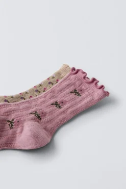 Niños ZARA 1½ - 6 Años·Ropa Interior / Calcetines|6 - 14 Años·Ropa Interior / Calcetines<PACK DOS CALCETINES FLORES RIZO