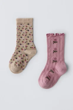 Niños ZARA 1½ - 6 Años·Ropa Interior / Calcetines|6 - 14 Años·Ropa Interior / Calcetines<PACK DOS CALCETINES FLORES RIZO