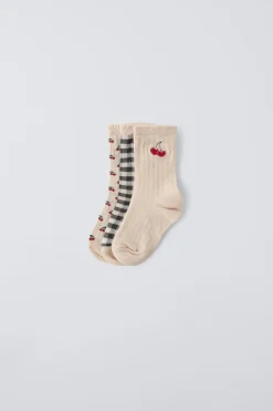 Niños ZARA 1½ - 6 Años·Ropa Interior / Calcetines|6 - 14 Años·Ropa Interior / Calcetines<PACK TRES CALCETINES CEREZAS Y CUADROS