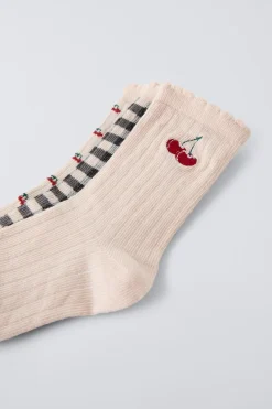 Niños ZARA 1½ - 6 Años·Ropa Interior / Calcetines|6 - 14 Años·Ropa Interior / Calcetines<PACK TRES CALCETINES CEREZAS Y CUADROS