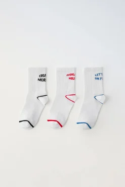Niños ZARA 1½ - 6 Años·Ropa Interior / Calcetines|6 - 14 Años·Ropa Interior / Calcetines<PACK TRES CALCETINES DEPORTIVOS TEXTO