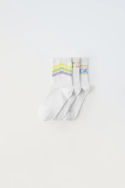 Niños ZARA 1½ - 6 Años·Ropa Interior / Calcetines|6 - 14 Años·Ropa Interior / Calcetines<PACK TRES CALCETINES LARGOS RAYAS Y TEXTO