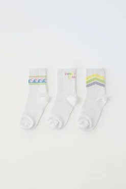 Niños ZARA 1½ - 6 Años·Ropa Interior / Calcetines|6 - 14 Años·Ropa Interior / Calcetines<PACK TRES CALCETINES LARGOS RAYAS Y TEXTO