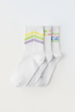 Niños ZARA 1½ - 6 Años·Ropa Interior / Calcetines|6 - 14 Años·Ropa Interior / Calcetines<PACK TRES CALCETINES LARGOS RAYAS Y TEXTO