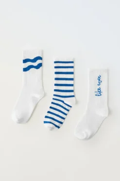 Niños ZARA 1½ - 6 Años·Ropa Interior / Calcetines|6 - 14 Años·Ropa Interior / Calcetines<PACK TRES CALCETINES LARGOS RAYAS Y TEXTO