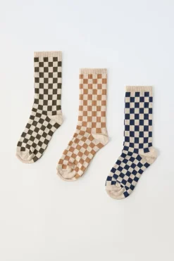 Niños ZARA 1½ - 6 Años·Ropa Interior / Calcetines|6 - 14 Años·Ropa Interior / Calcetines<PACK TRES CALCETINES LARGOS CUADRO DAMERO