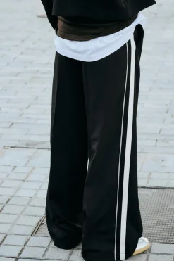 Fashion PANTALÓN ANCHO BANDA LATERAL Mujer Pantalones|Sudaderas / Joggers