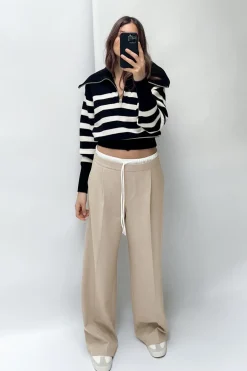 Best PANTALÓN ANCHO CINTURA DOBLE Mujer Pantalones