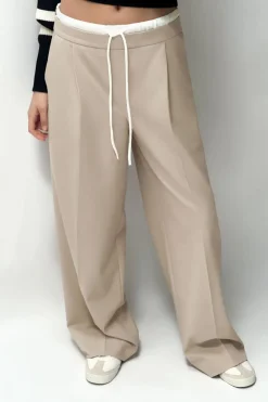 Best PANTALÓN ANCHO CINTURA DOBLE Mujer Pantalones