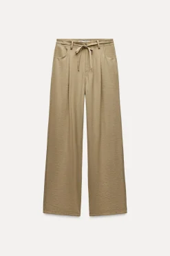 Outlet PANTALÓN ANCHO CINTURÓN LAZO Mujer Pantalones