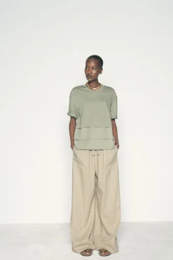 New PANTALÓN ANCHO CON LINO Mujer Pantalones