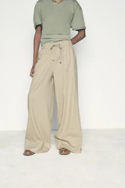 New PANTALÓN ANCHO CON LINO Mujer Pantalones