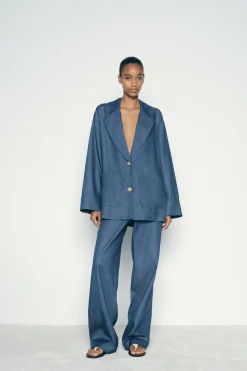 New PANTALÓN ANCHO EFECTO DENIM Mujer Jeans|Pantalones